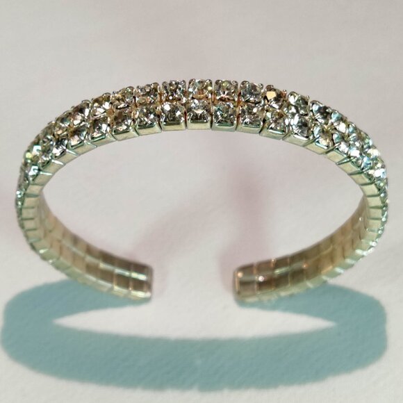 1950s Vintage Bangle Bracelet with a Double Row of Clear Rhinestones - Picture 1 of 7
